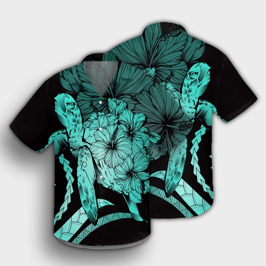 Hawaiian - Hawaii Turtle Hibiscus Polynesian Vintage Hawaiian Shirt - Turquoise - AH - Polynesian Pride