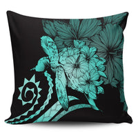 Hawaiian - Hawaii Turtle Hibiscus Polynesian Vintage Pillow Covers - Turquoise - AH Pillow Covers Black - Polynesian Pride