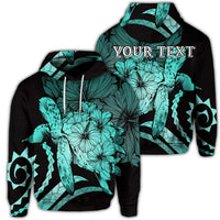 Custom Hawaiian Hawaii Turtle Hibiscus Polynesian Vintage Hoodie Turquoise Unisex Art - Polynesian Pride