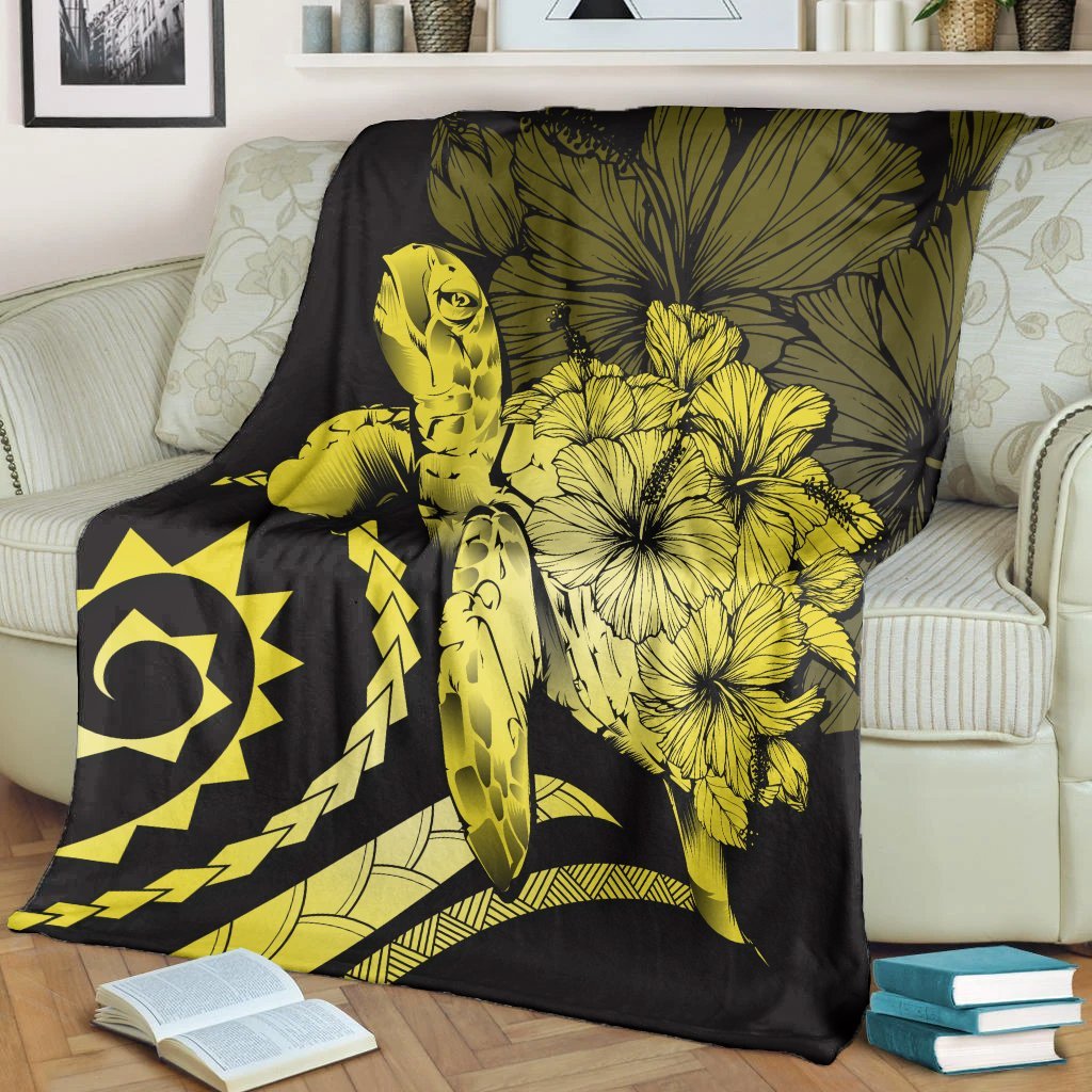 Hawaii Blanket - Hawaii Turtle Hibiscus Polynesian Vintage Premium Blankets - Yellow - AH - Polynesian Pride