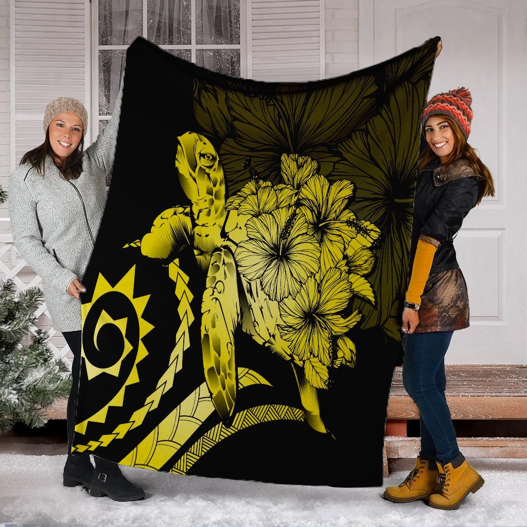 Hawaii Blanket - Hawaii Turtle Hibiscus Polynesian Vintage Premium Blankets - Yellow - AH - Polynesian Pride