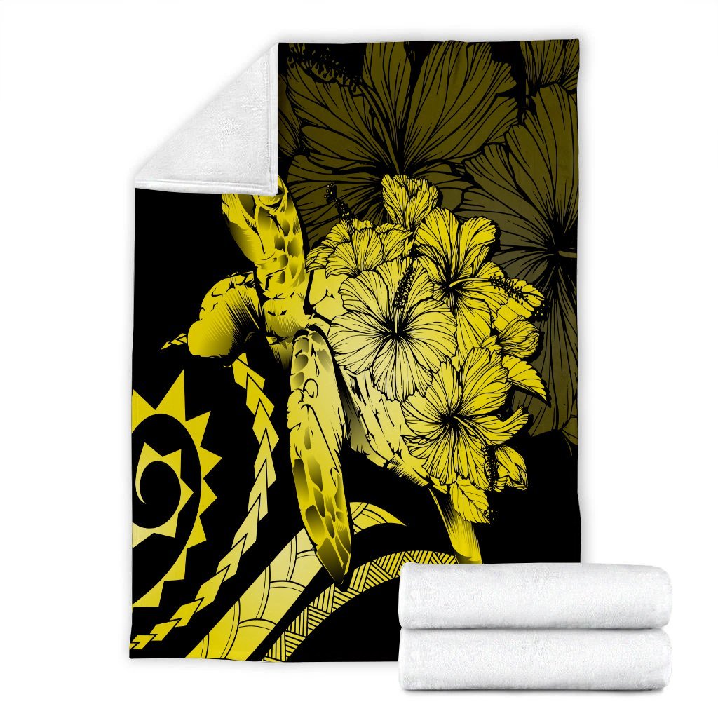 Hawaii Blanket - Hawaii Turtle Hibiscus Polynesian Vintage Premium Blankets - Yellow - AH - Polynesian Pride