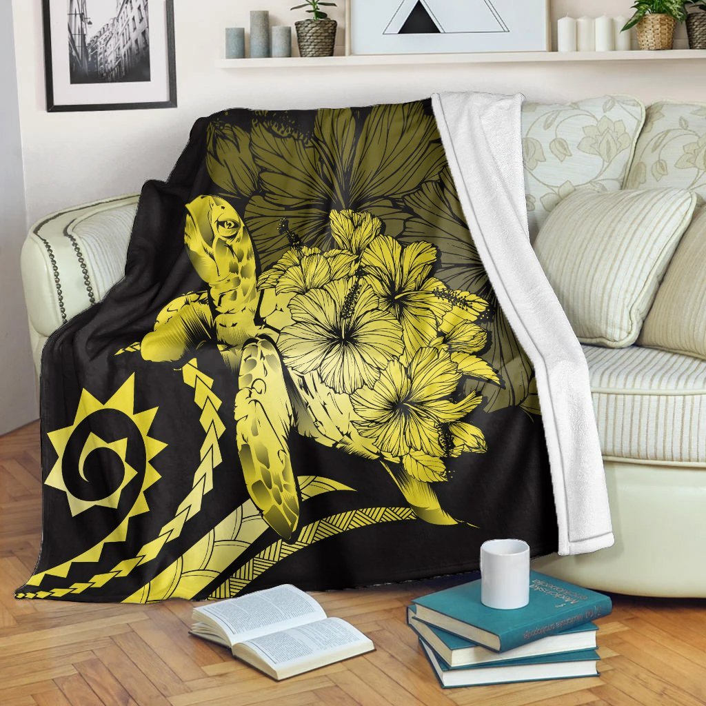 Hawaii Blanket - Hawaii Turtle Hibiscus Polynesian Vintage Premium Blankets - Yellow - AH White - Polynesian Pride