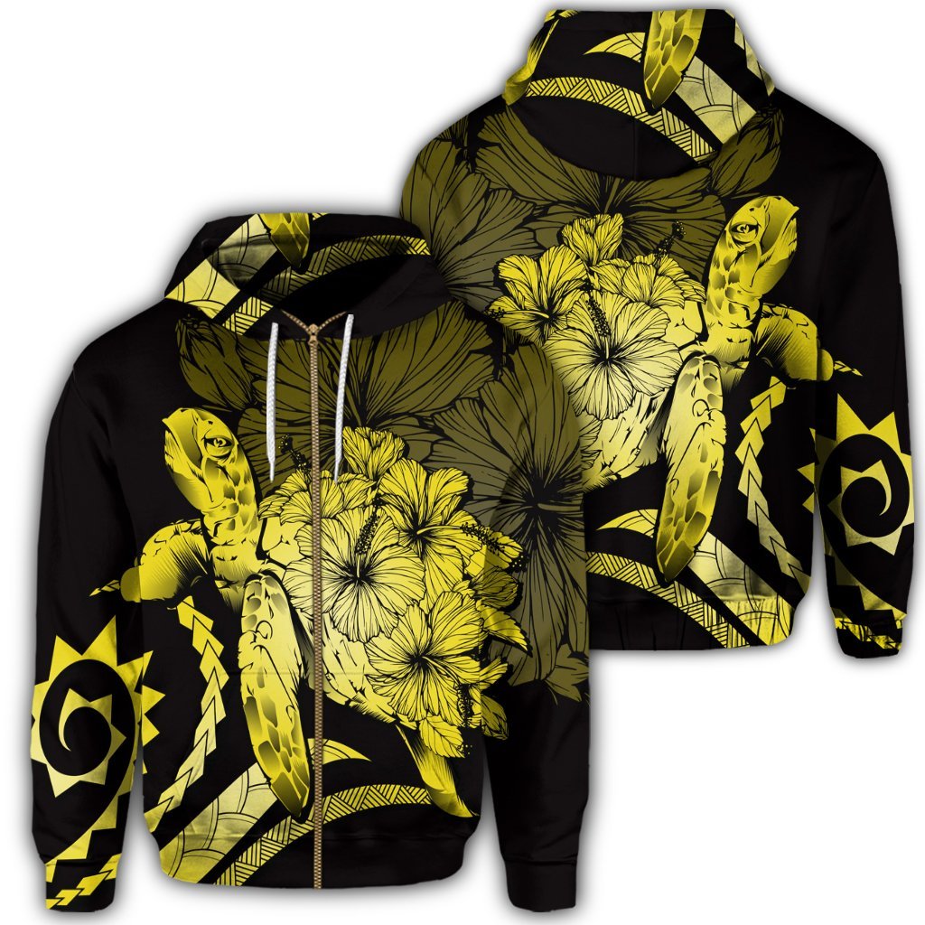 Hawaiian Hawaii Turtle Hibiscus Polynesian Vintage Zip Hoodie Yellow Unisex Art - Polynesian Pride