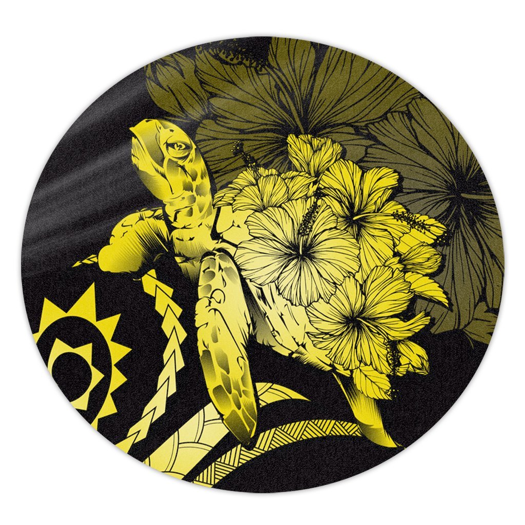 Hawaiian - Hawaii Turtle Hibiscus Polynesian Vintage Round Carpet - Yellow - AH Round Carpet Luxurious Plush - Polynesian Pride