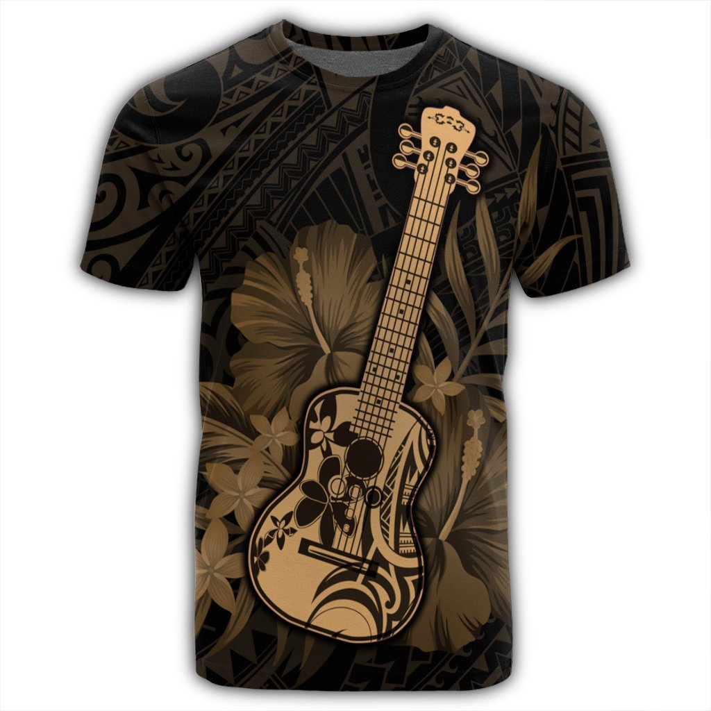 Hawaiian Hawaii Ukulele Flower T Shirt Gold - Polynesian Pride