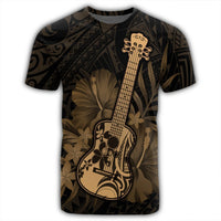 Hawaiian Hawaii Ukulele Flower T Shirt Gold - Polynesian Pride