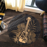Hawaiian - Hawaii Ukulele Flower Round Carpet - Gold - AH - Polynesian Pride