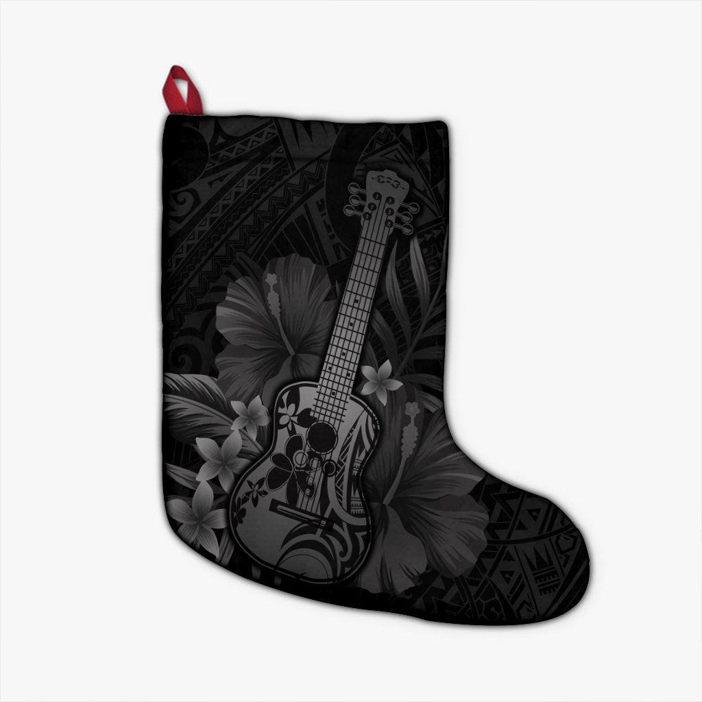 Hawaiian - Hawaii Ukulele Flower Christmas Stocking - Gray - AH Christmas Stocking 26 X 42 cm Black - Polynesian Pride