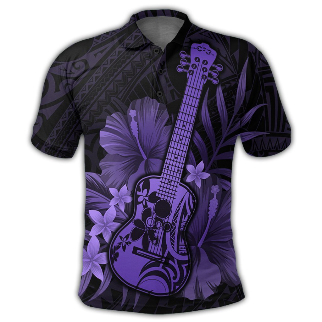 Hawaiian Hawaii Ukulele Flower Polo Shirt Purple - Polynesian Pride