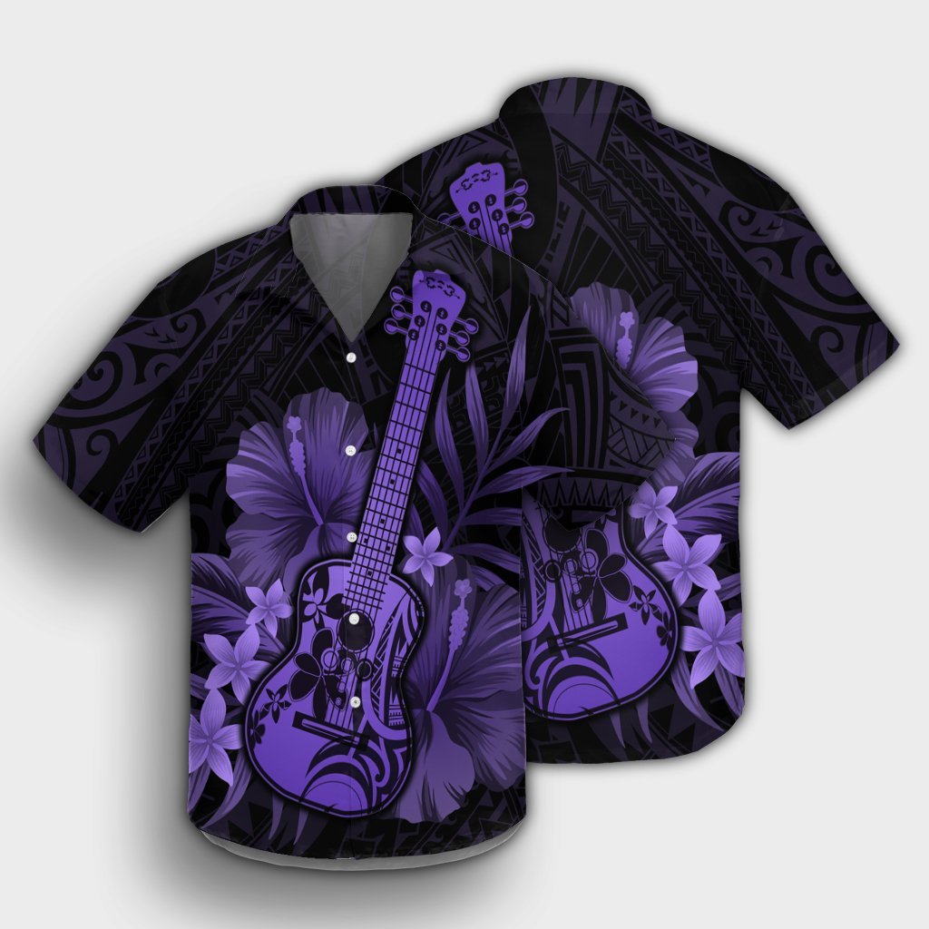 Hawaiian - Hawaii Ukulele Flower Hawaiian Shirt - Purple - AH - Polynesian Pride
