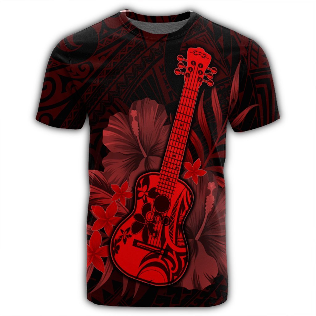 Hawaiian Hawaii Ukulele Flower T Shirt Red - Polynesian Pride