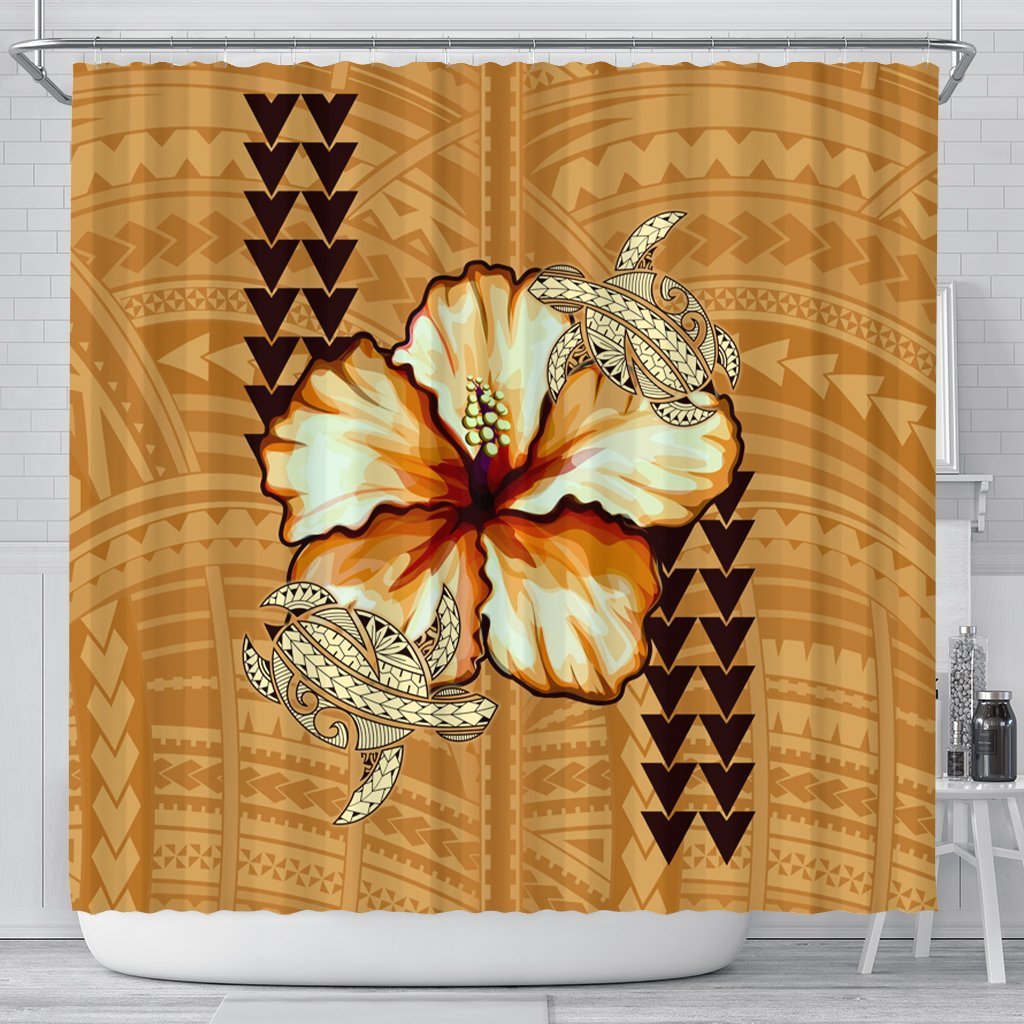 Hawaiian Vintage Hibiscus Shower Curtain AH 177 x 172 (cm) Black - Polynesian Pride