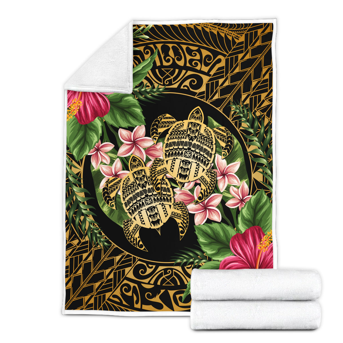 Hawaii Premium Blanket - Turtle Strong Pattern Hibiscus Plumeria Art AH - Polynesian Pride