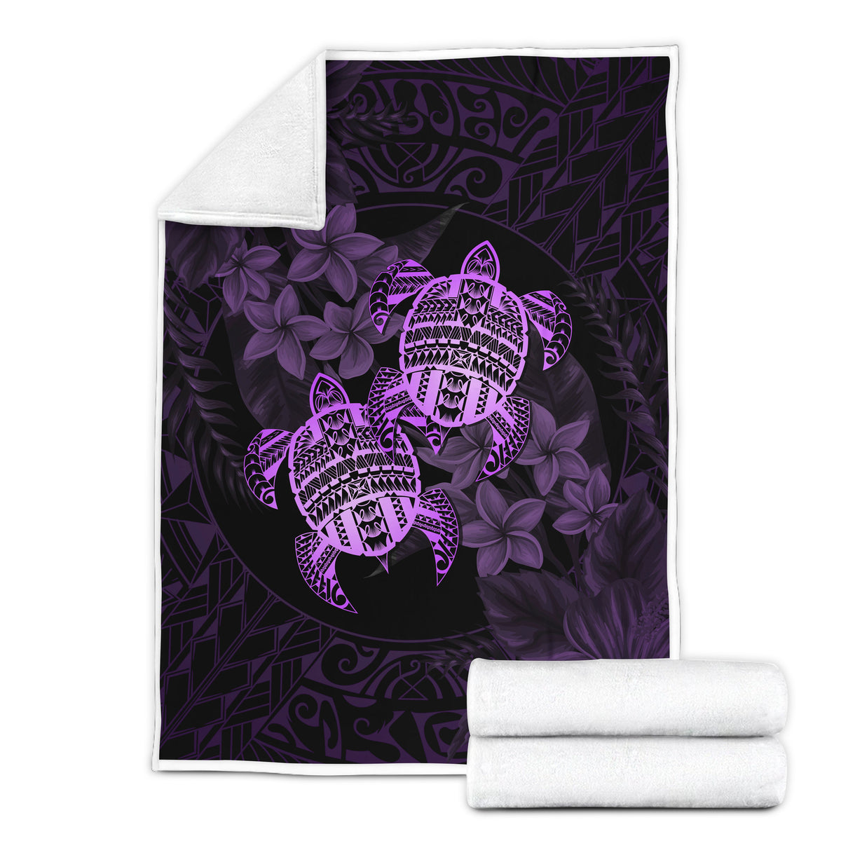 Hawaii Premium Blanket - Turtle Strong Pattern Hibiscus Plumeria Violet AH - Polynesian Pride