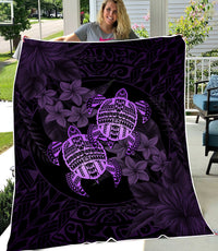 Hawaii Premium Blanket - Turtle Strong Pattern Hibiscus Plumeria Violet AH - Polynesian Pride