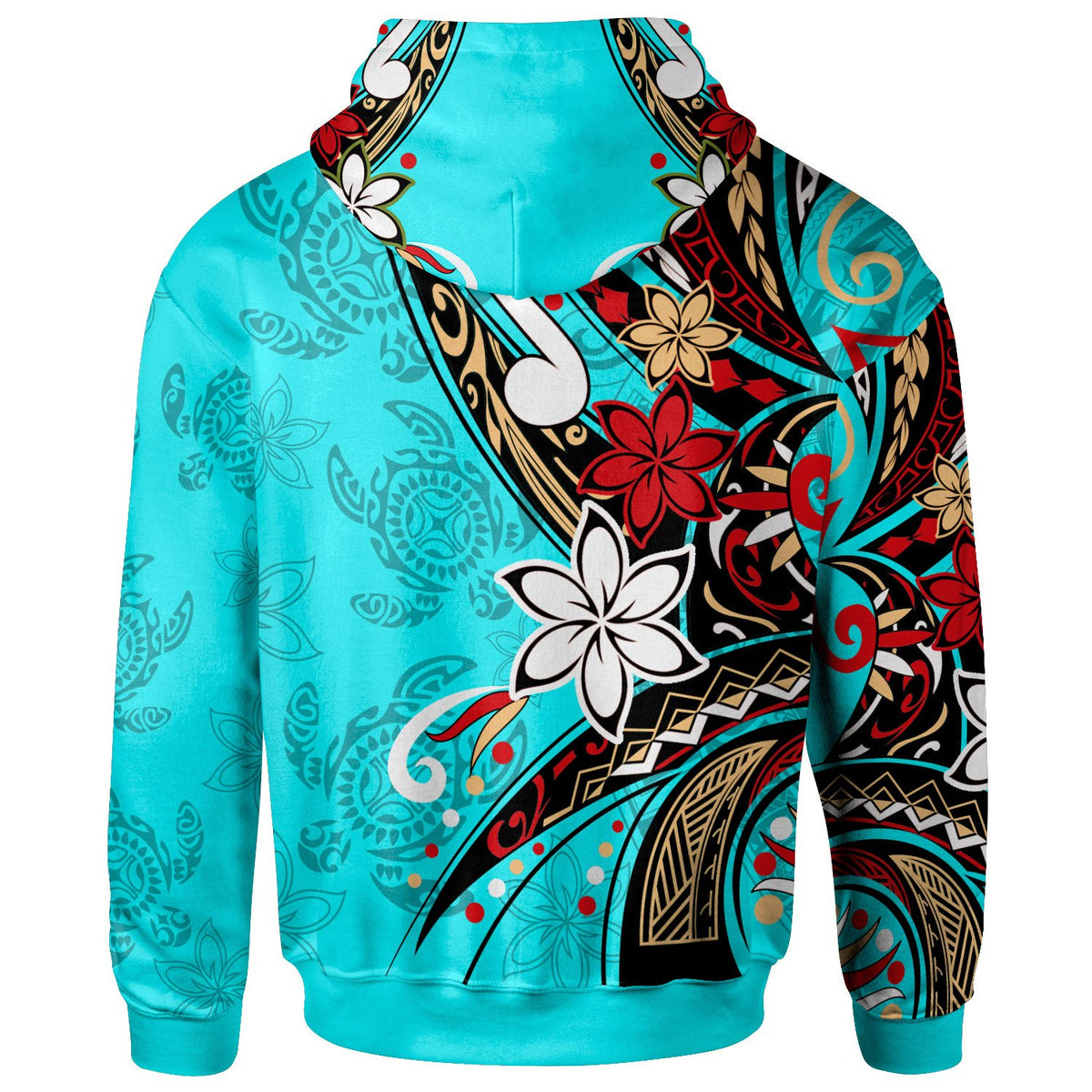 American Samoa Zip Hoodie Tribal Flower With Special Turtles Blue Color - Polynesian Pride