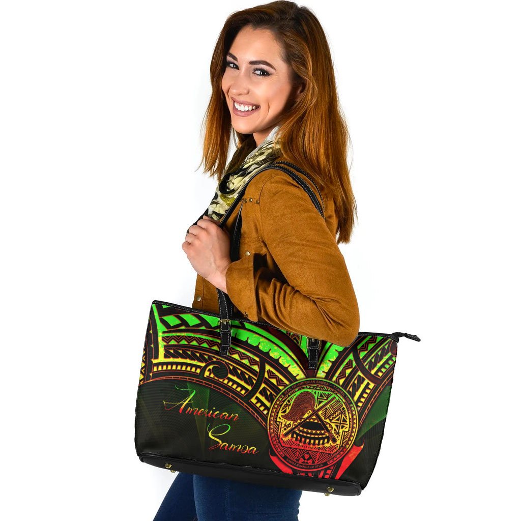 American Samoa Leather Tote - Reggae Color Cross Style Black - Polynesian Pride