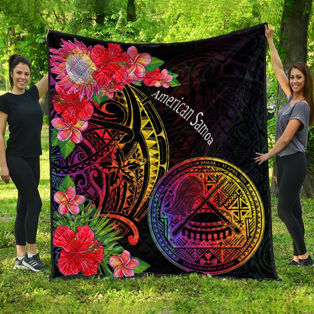 American Samoa Premium Quilt - Tropical Hippie Style Black - Polynesian Pride