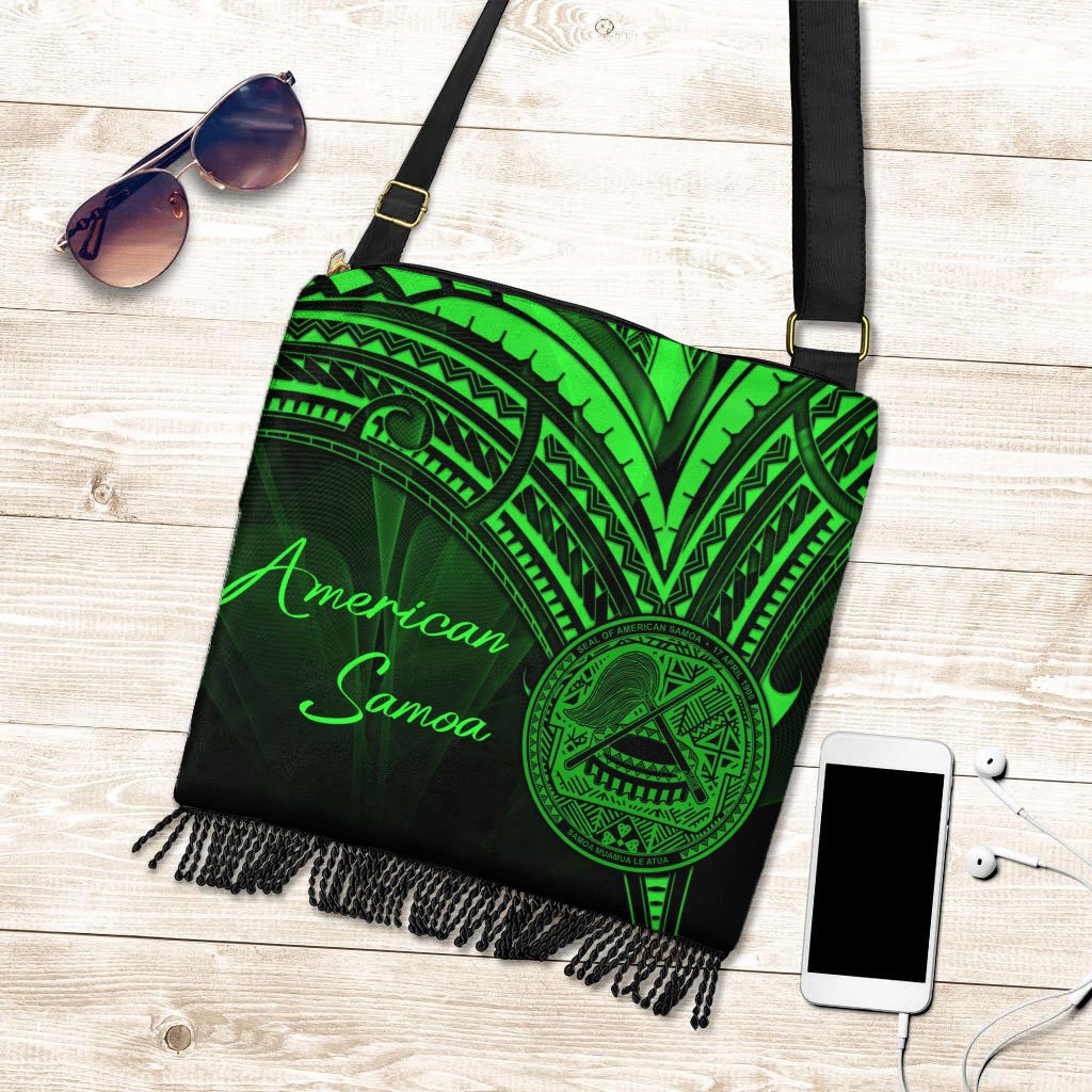 American Samoa Boho Handbag - Green Color Cross Style One Size Boho Handbag Black - Polynesian Pride