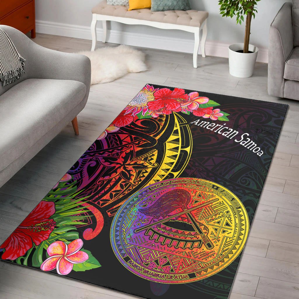 American Samoa Area Rug - Tropical Hippie Style Black - Polynesian Pride