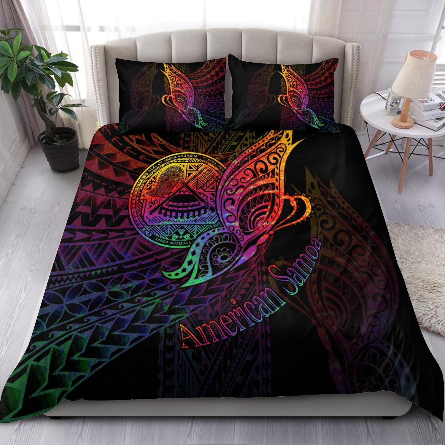 American Samoa Bedding Set - Butterfly Polynesian Style Black - Polynesian Pride