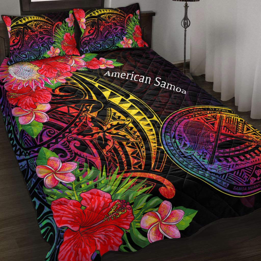 American Samoa Quilt Bed Set - Tropical Hippie Style Black - Polynesian Pride