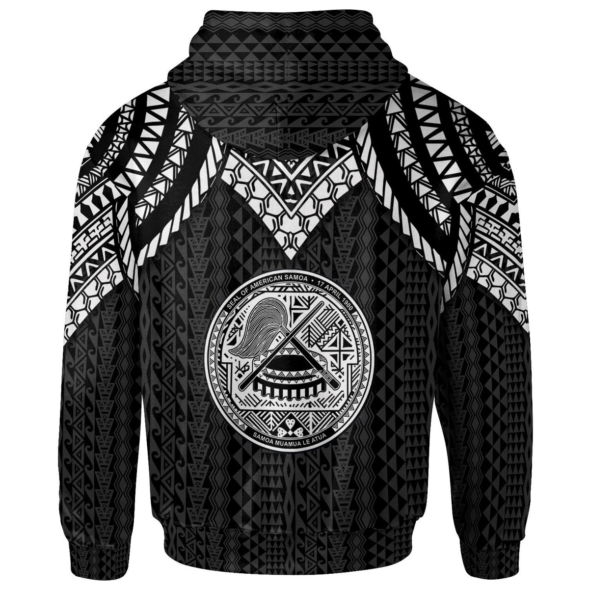 American Samoa Zip up Hoodie Polynesian Armor Style Black - Polynesian Pride