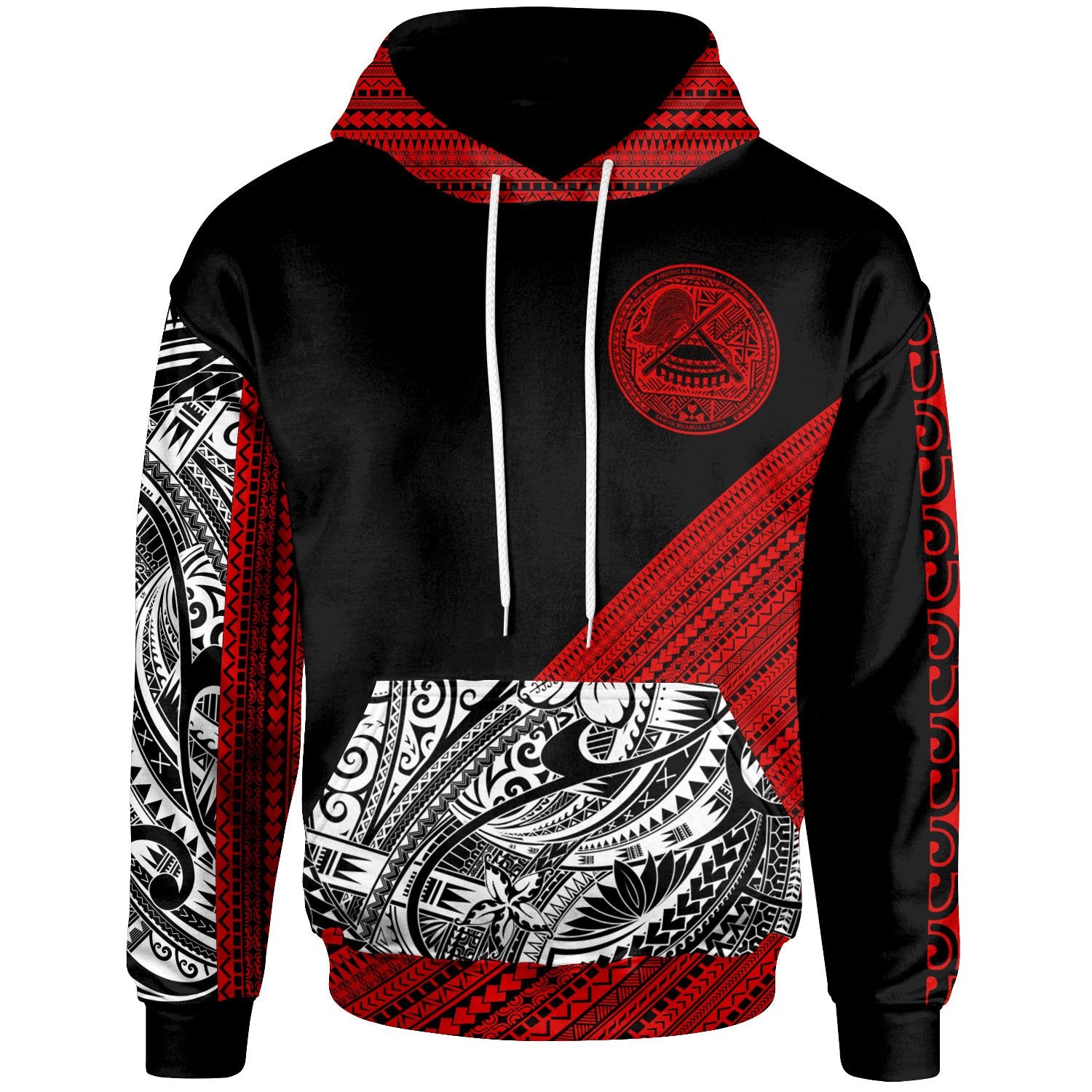 American Samoa Custom Hoodie Polynesian Diagonal Pattern Red Unisex Red - Polynesian Pride