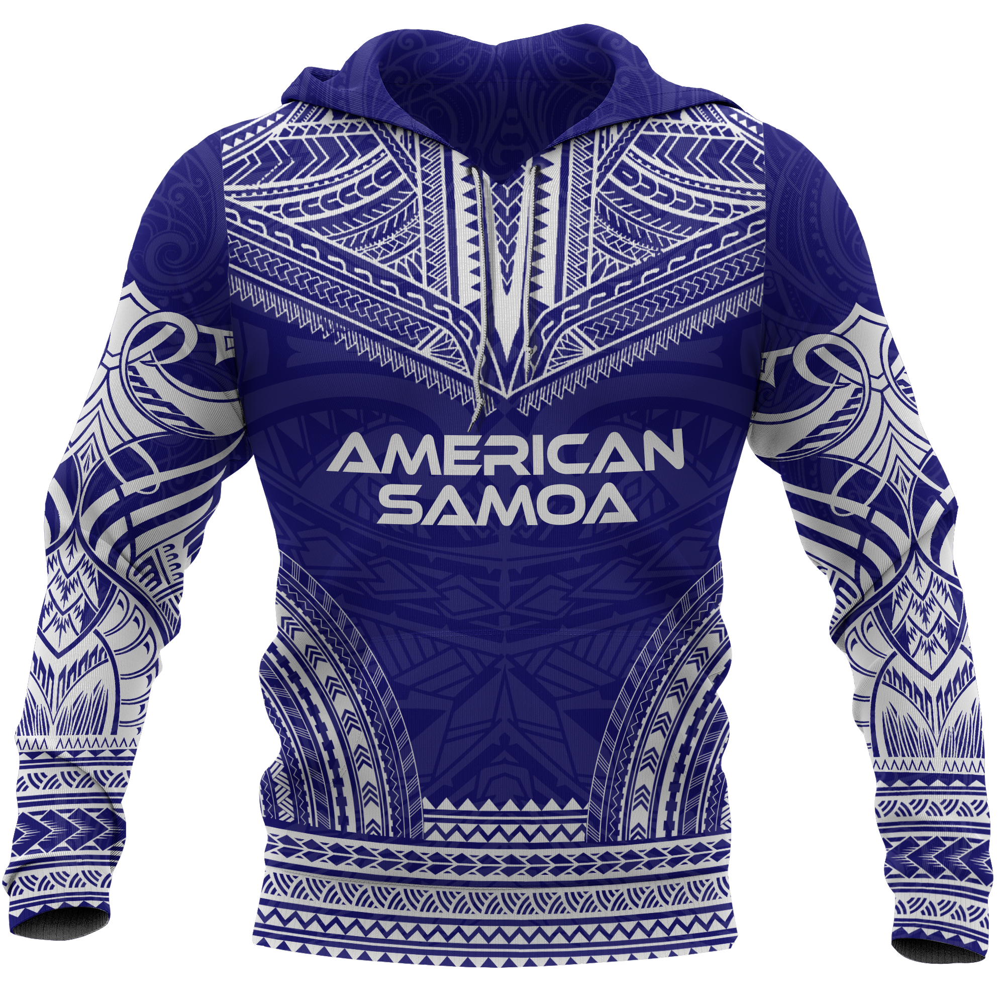 American Samoa Polynesian Chief Hoodie Flag Version Unisex Blue - Polynesian Pride