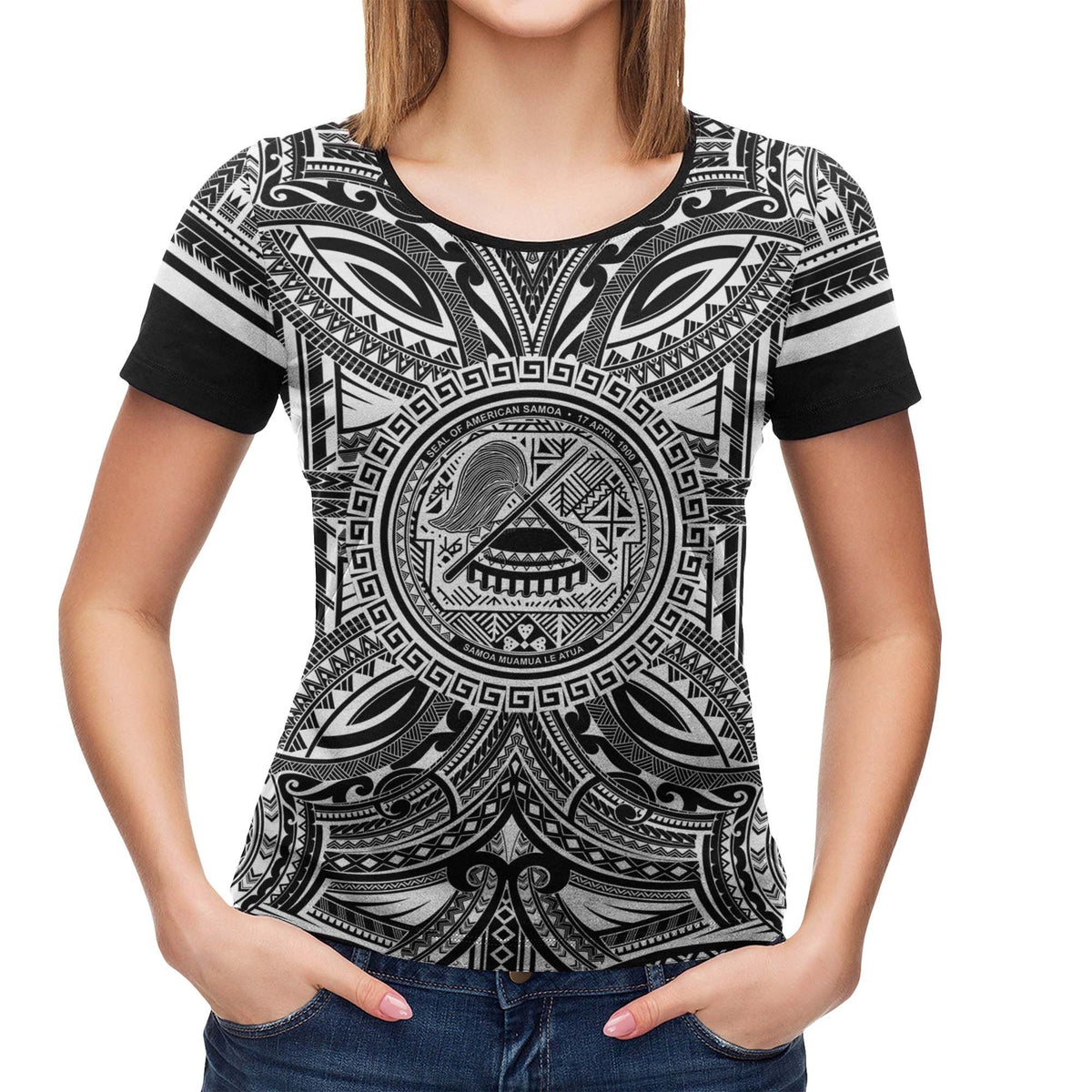 American Samoa T Shirt American Samoan Coat of Arms Polynesian White Black - Polynesian Pride