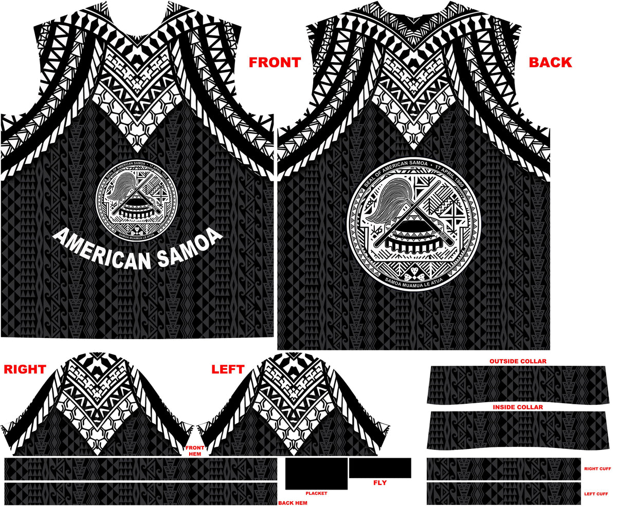 American Samoa Polo Shirt Polynesian Armor Style Black - Polynesian Pride