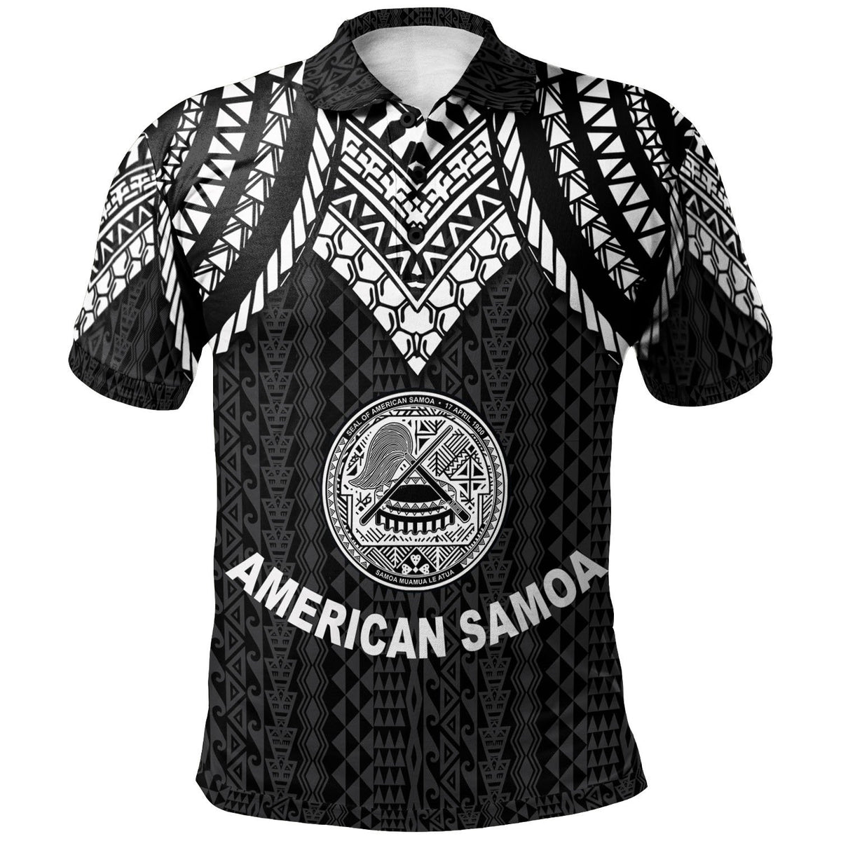 American Samoa Polo Shirt Polynesian Armor Style Black - Polynesian Pride