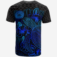 American Samoa T Shirt American Samoan Turtle Hibiscus Blue - Polynesian Pride