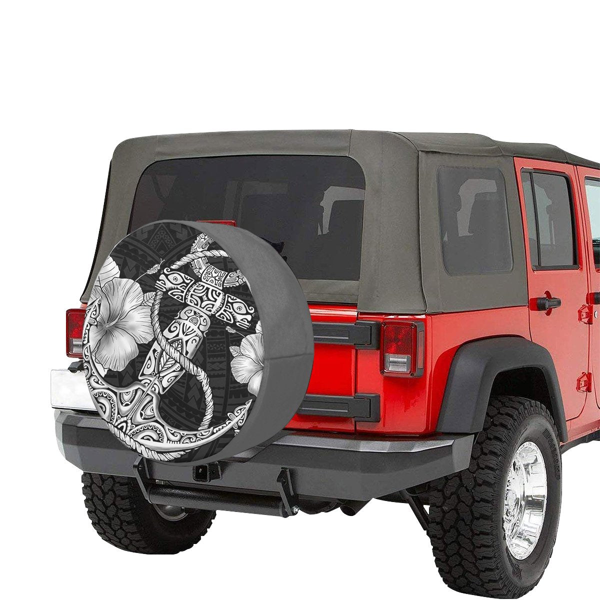 Anchor Poly Tribal White Spare Tire Cover AH - Polynesian Pride