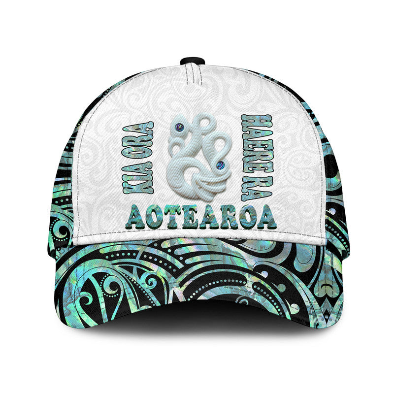 New Zealand Maori Classic Cap Aotearoa Manaia Basic Paua Shell LT9 Classic Cap Universal Fit White - Polynesian Pride