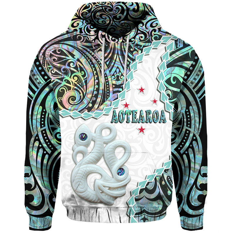 New Zealand Maori Hoodie Aotearoa Manaia Basic Paua Shell Heare Ra LT9 Pullover Hoodie White - Polynesian Pride