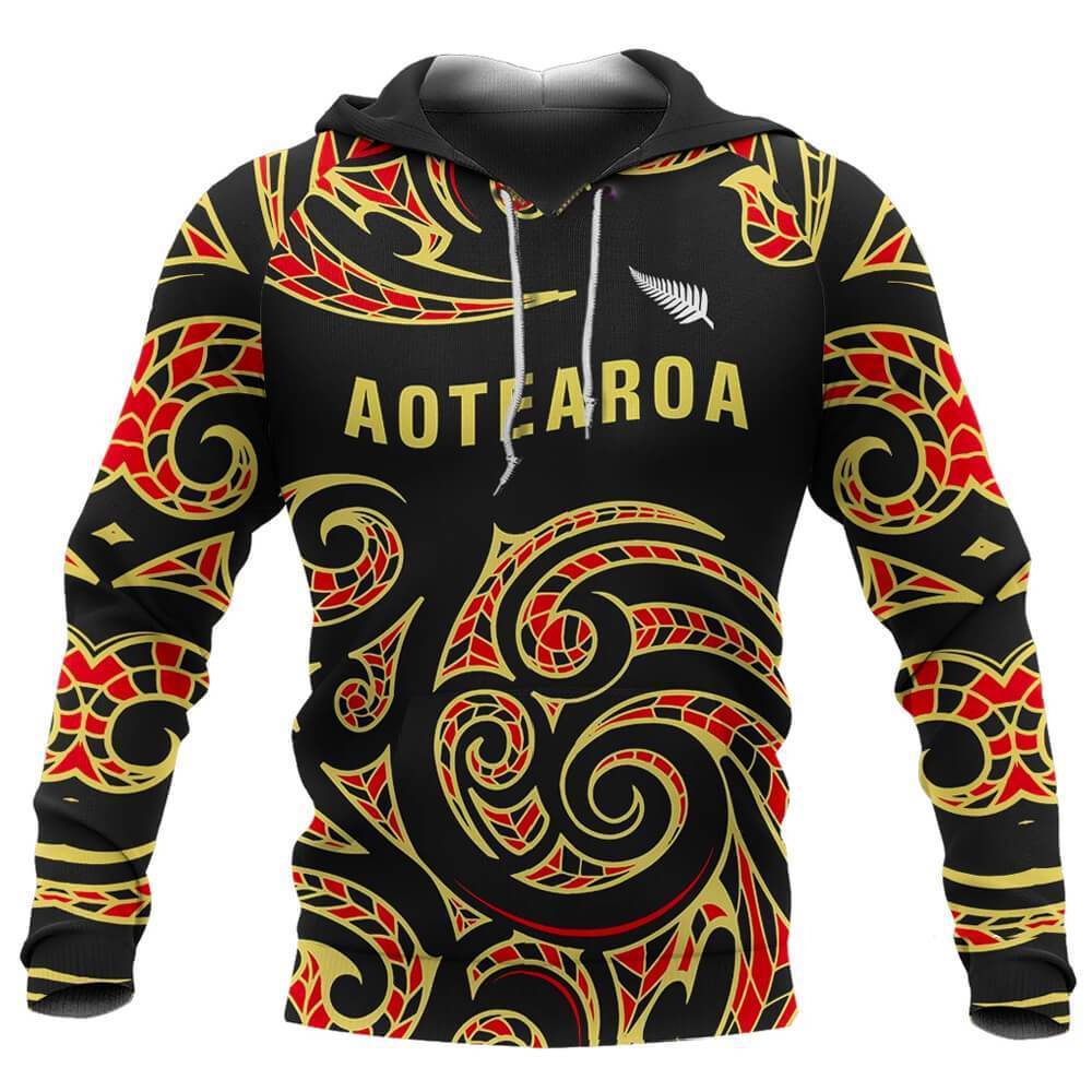 Aotearoa Hoodie Maori Unisex Black - Polynesian Pride