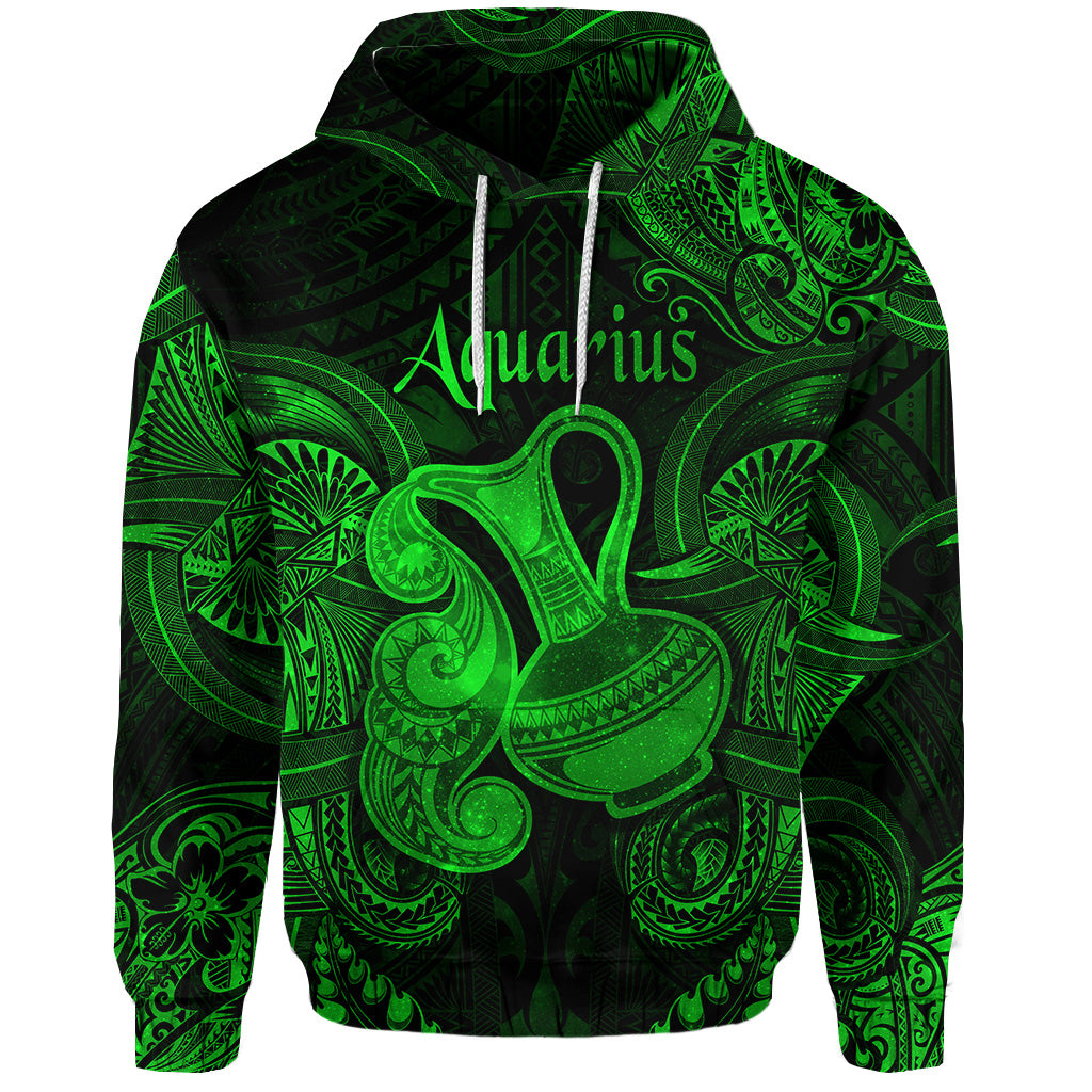 Custom Aquarius Zodiac Polynesian Hoodie Unique Style Green LT8 - Polynesian Pride