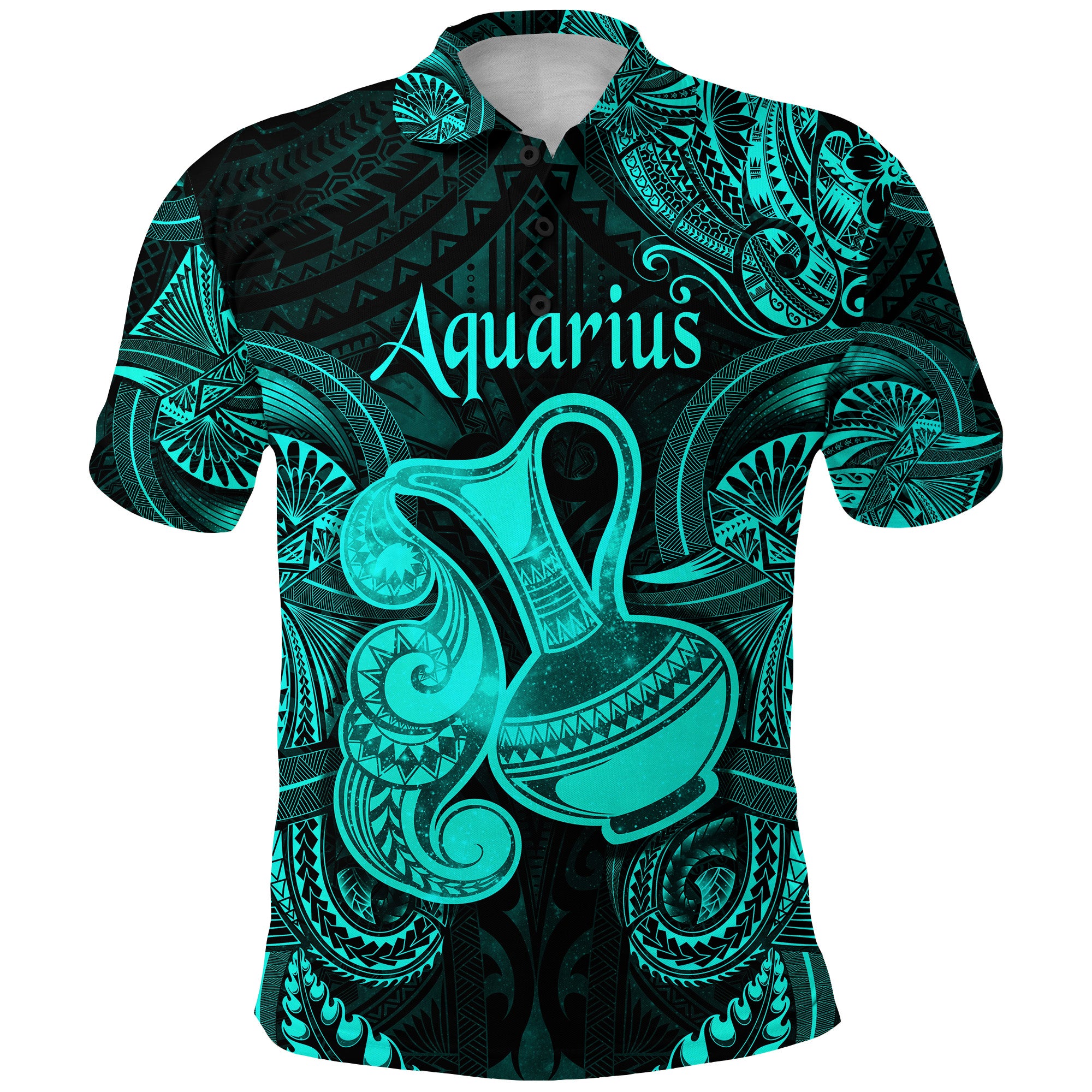 Custom Aquarius Zodiac Polynesian Polo Shirt Unique Style Turquoise LT8 - Polynesian Pride