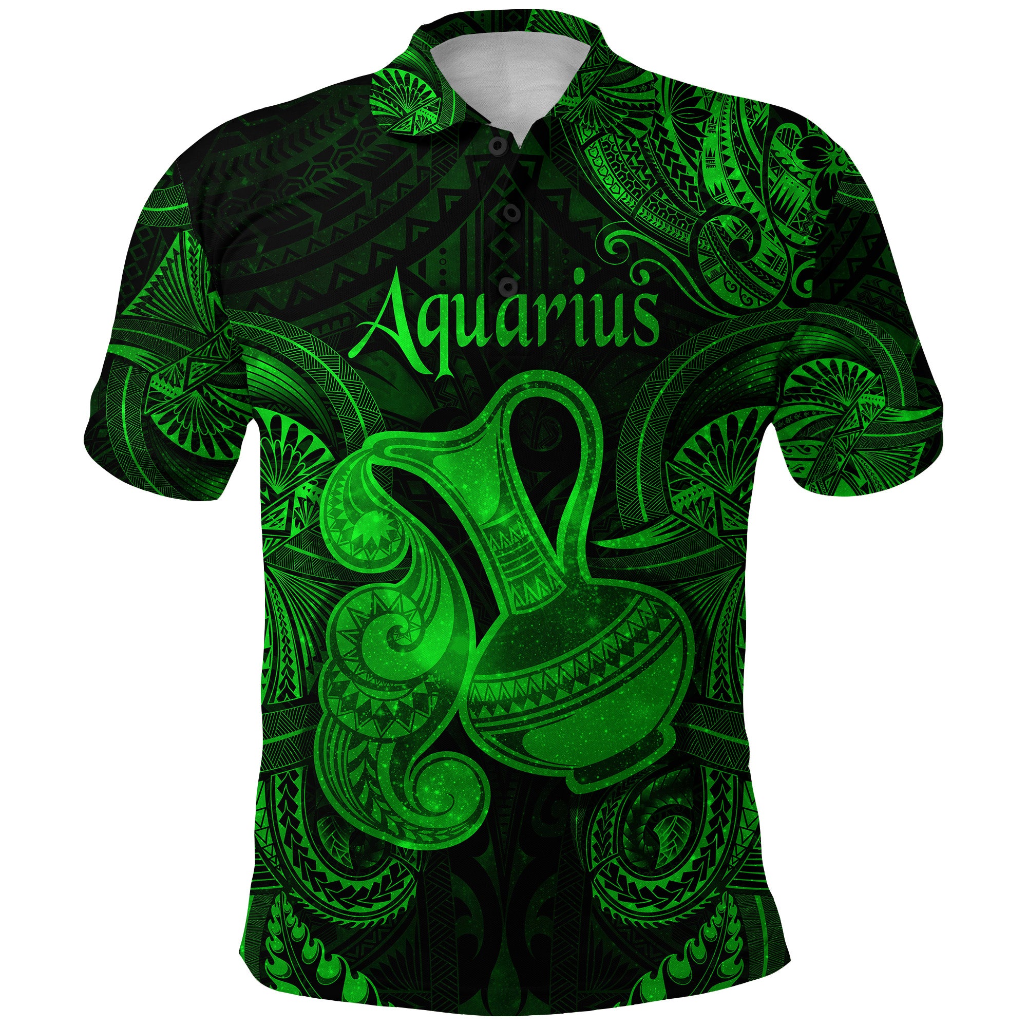 Custom Aquarius Zodiac Polynesian Polo Shirt Unique Style Green LT8 - Polynesian Pride