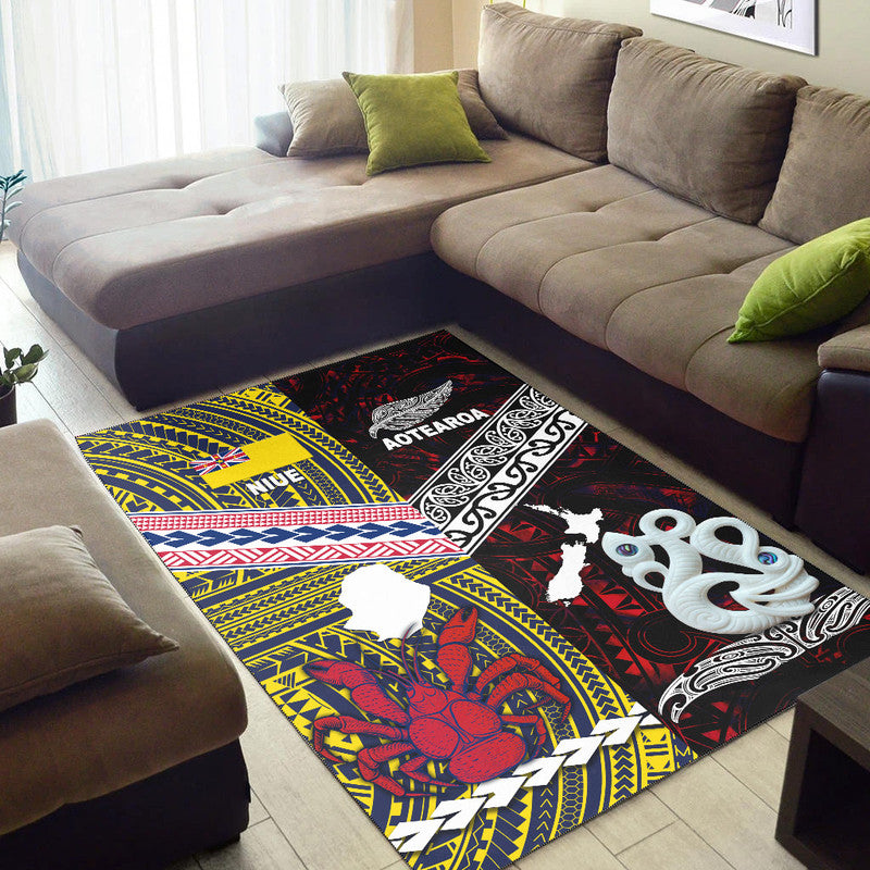 New Zealand And Niue Area Rug Together - Red LT8 - Polynesian Pride