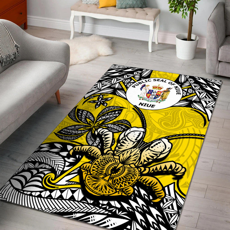 Niue Uga Area Rug Tribal Patterns Yellow Style LT6 Yellow - Polynesian Pride