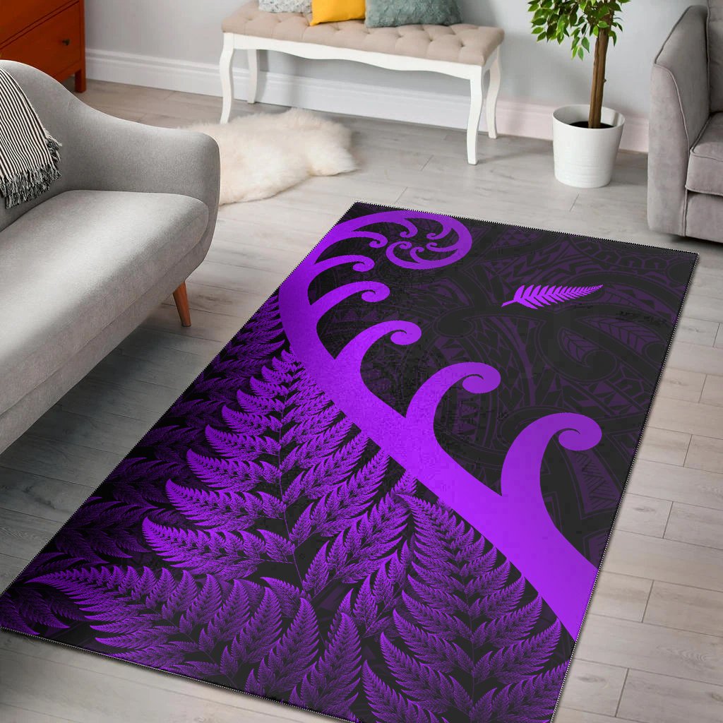 New Zealand Rugby Maori Area Rug Silver Fern Koru Vibes - Purple LT8 - Polynesian Pride