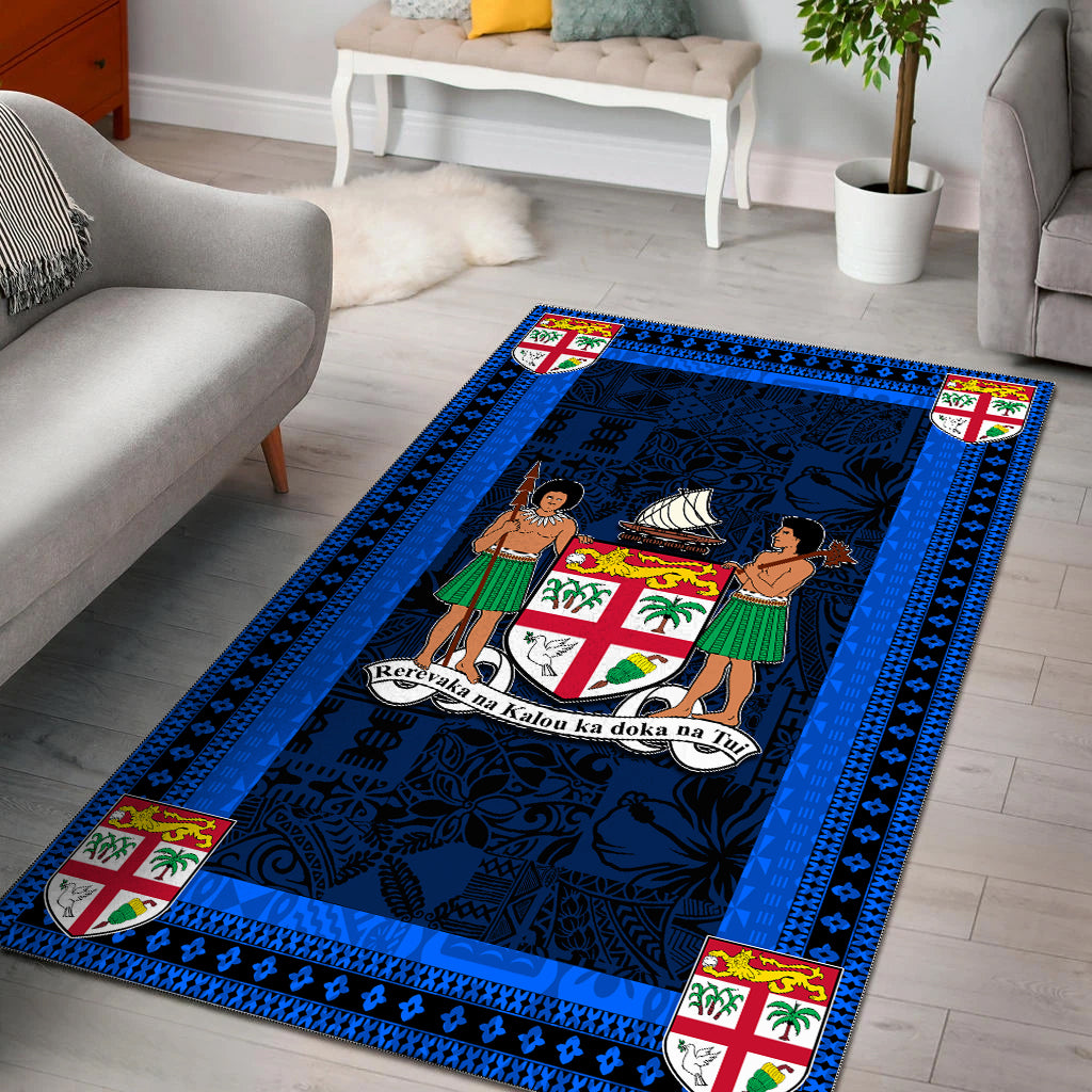 Fiji Area Rug Black And Blue Style No.1 LT6 Blue - Polynesian Pride