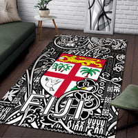 Fiji Area Rug Tapa Patterns White And Black Style LT6 - Polynesian Pride