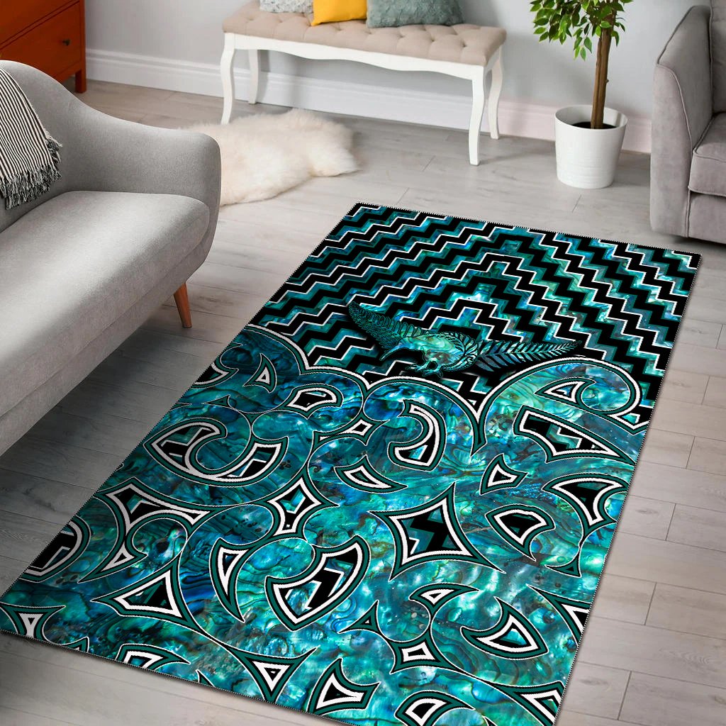 New Zealand Area Rug Maori Graphic Tee patterns Paua Shell LT6 Green - Polynesian Pride