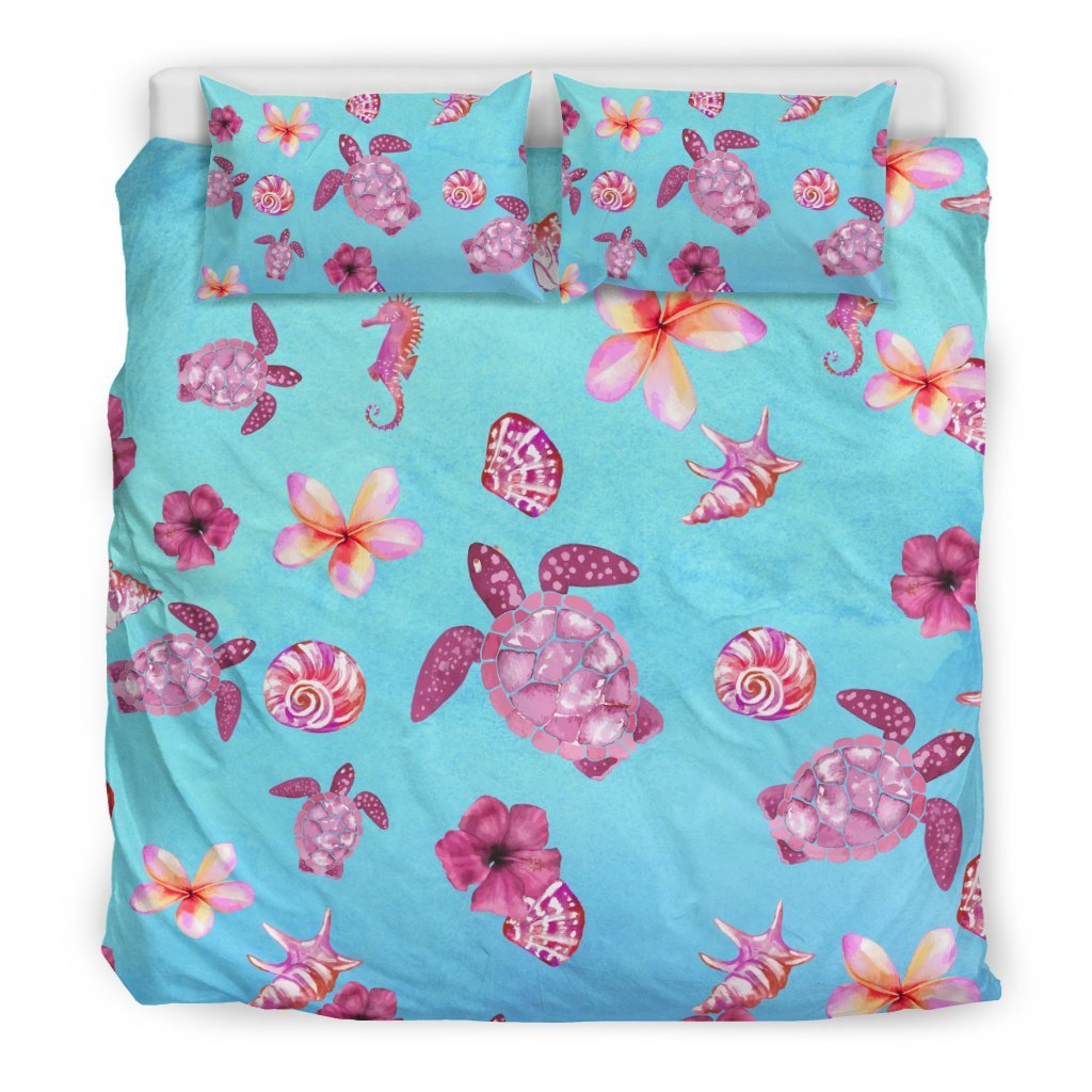 Hawaii Duvet Cover Set - Hawaii Turtle Screw And Hibiscus - Polynesian Pride