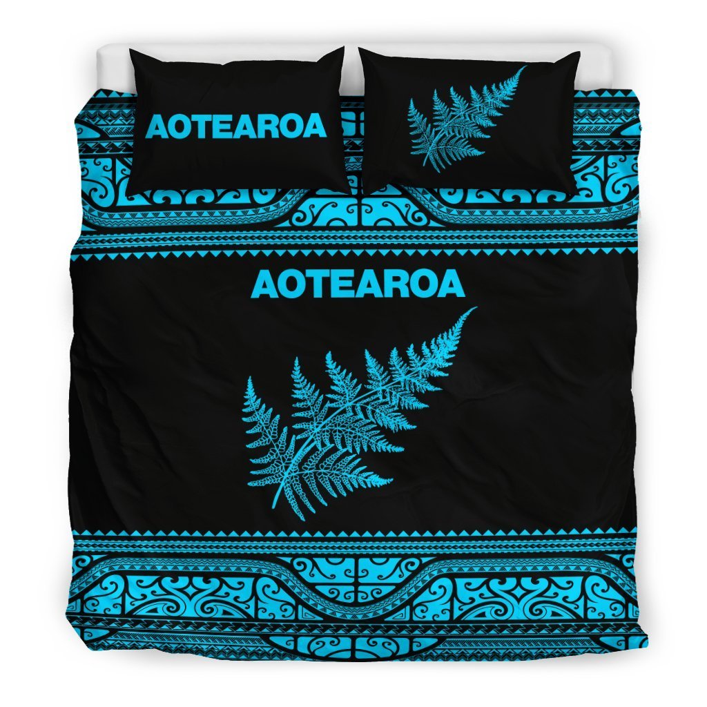 Aotearoa New Zealand Maori Bedding Set Silver Fern - Blue - Polynesian Pride