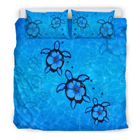 Hawaiian Turtle Swim In The OCean With Hibiscus Polynesian Bedding Set - Polynesian Pride